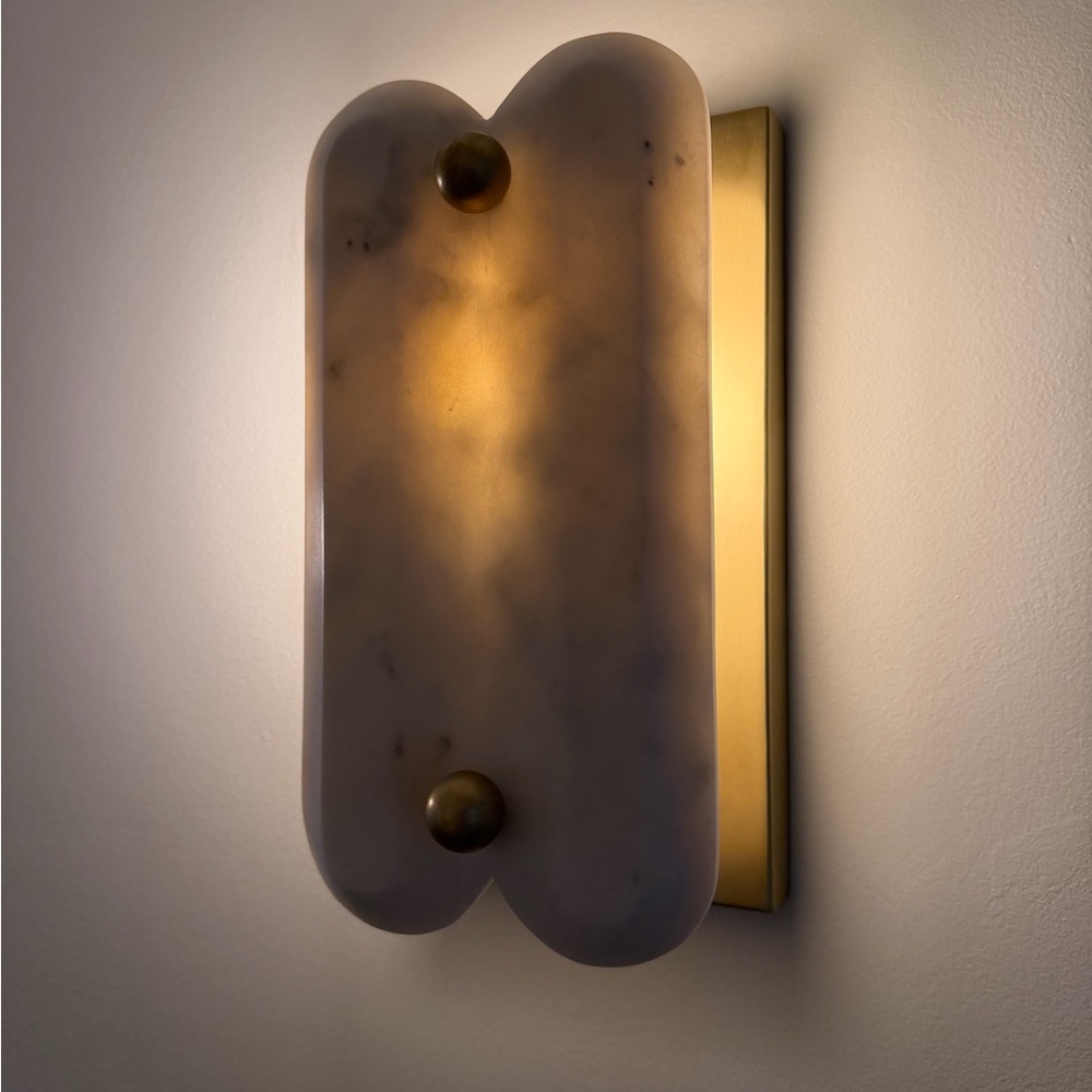 Modern White Marble Wall Sconce with Brass Accents